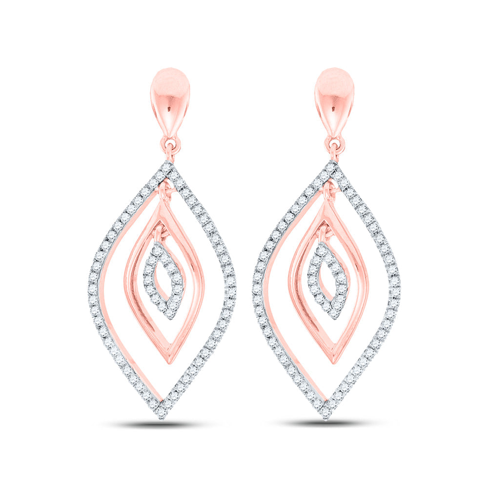 10kt Rose Gold Womens Round Diamond Nested Oval Dangle Earrings 3/8 Cttw