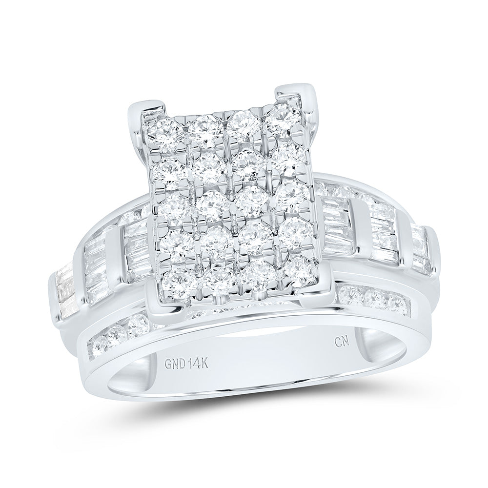 10kt White Gold Round Diamond Cluster Bridal Wedding Engagement Ring 1-1/2 Cttw