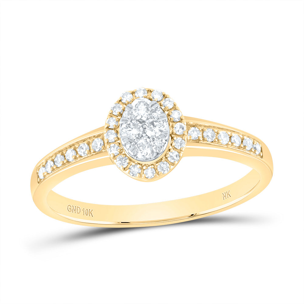 10kt Yellow Gold Womens Round Diamond Oval Cluster Ring 1/4 Cttw