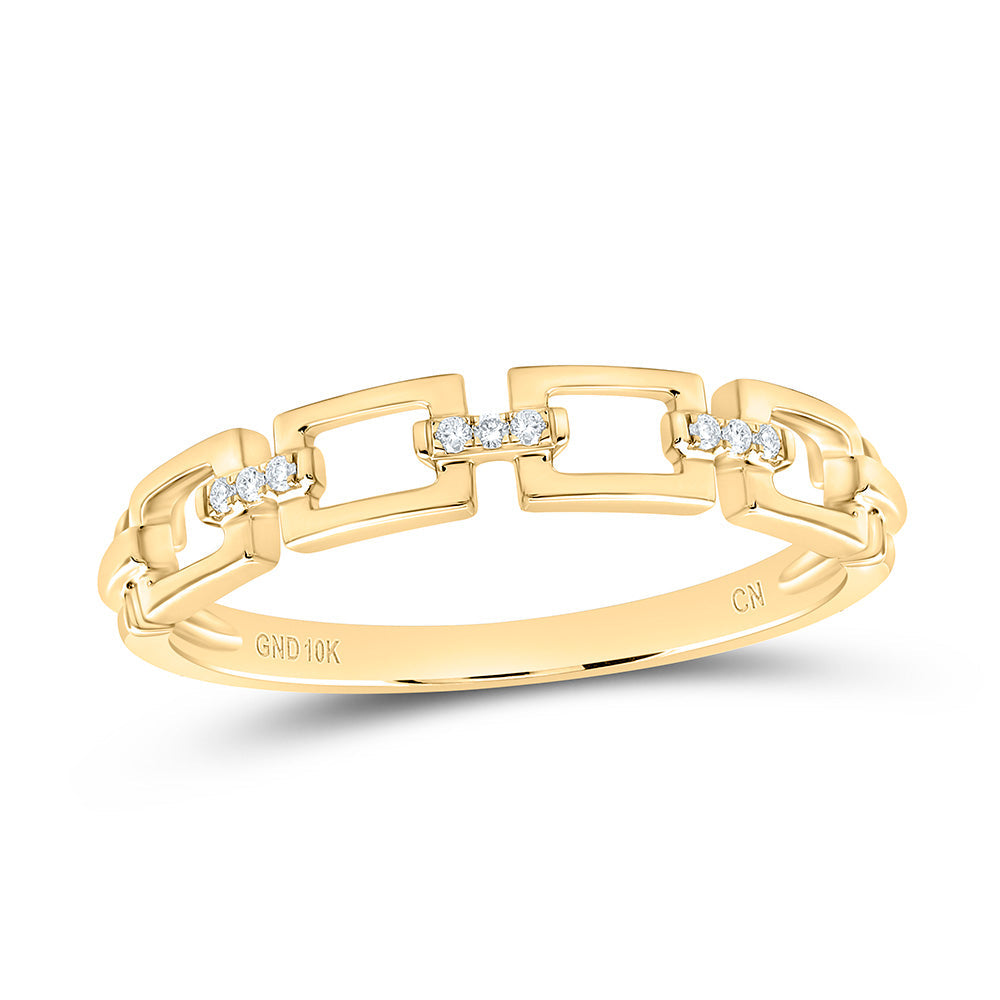 10kt Yellow Gold Womens Round Diamond Chain Link Stackable Band Ring .03 Cttw