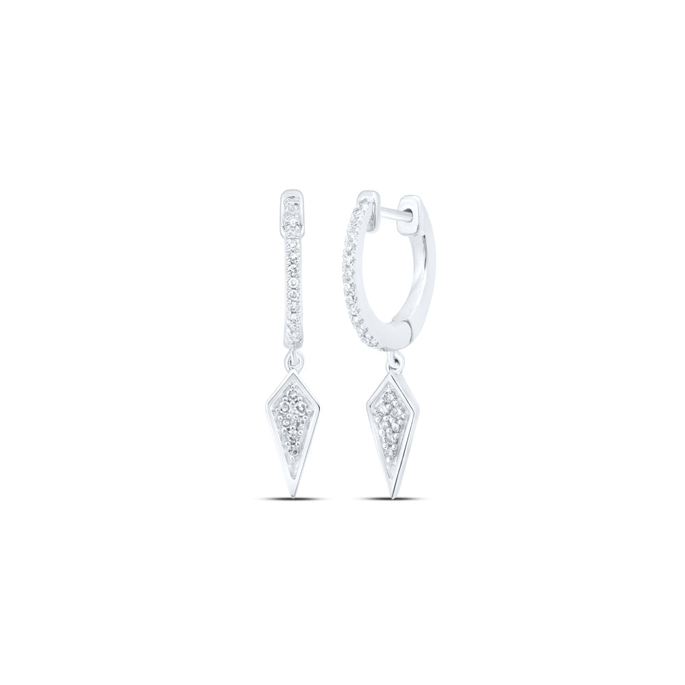 10kt White Gold Womens Round Diamond Dangle Earrings 1/5 Cttw