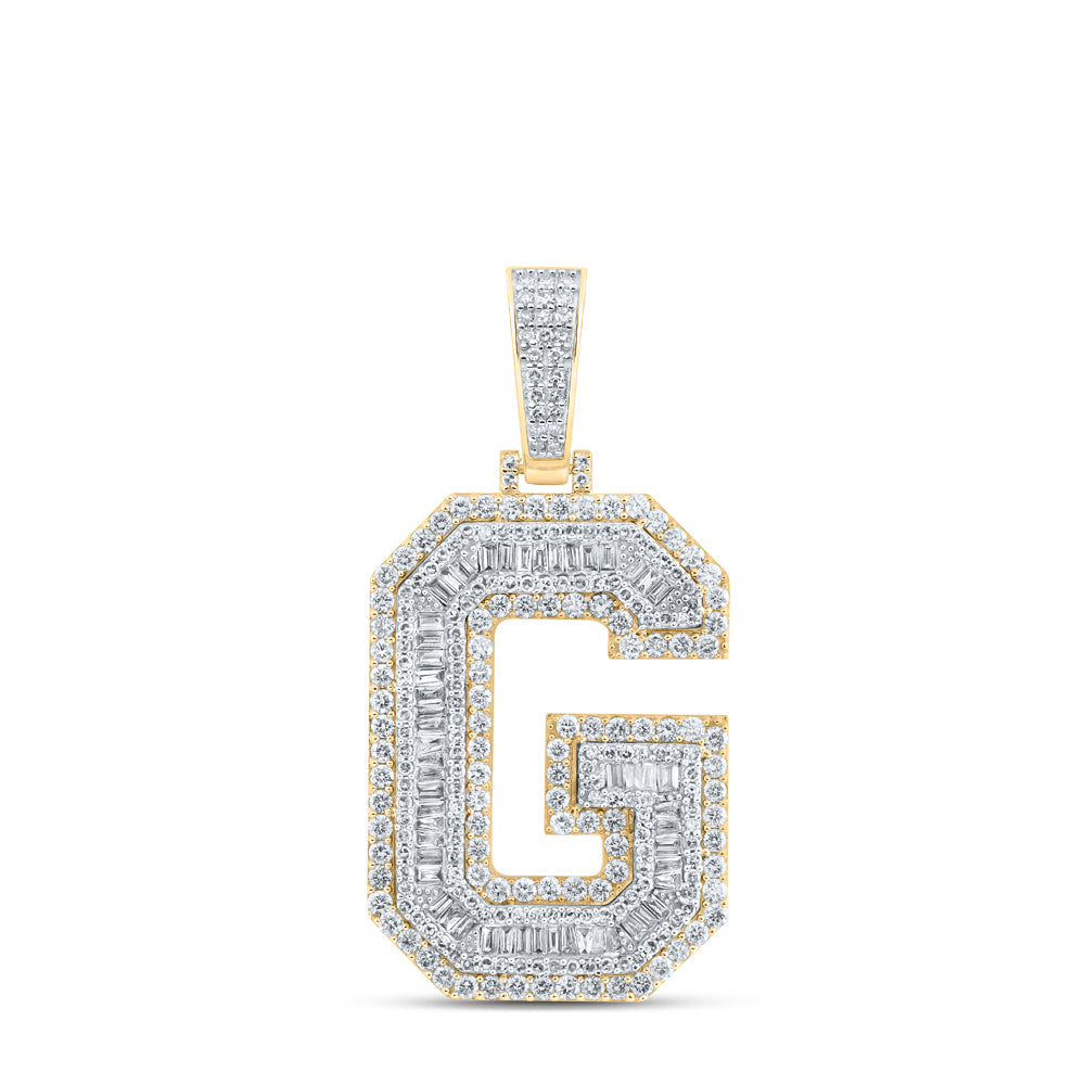 10kt Yellow Gold Mens Baguette Diamond G Initial Letter Charm Pendant 3 Cttw