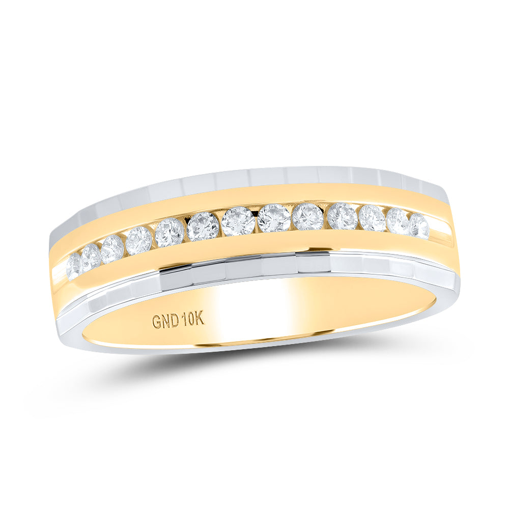 10kt Two-tone Gold Mens Round Diamond Wedding Single Row Band Ring 1/3 Cttw