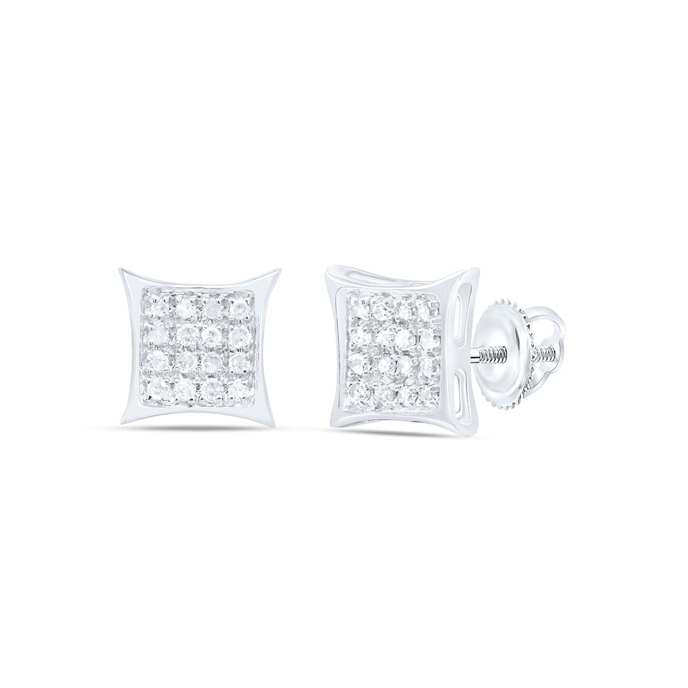 Sterling Silver Womens Round Diamond Square Kite Cluster Earrings 1/10 Cttw
