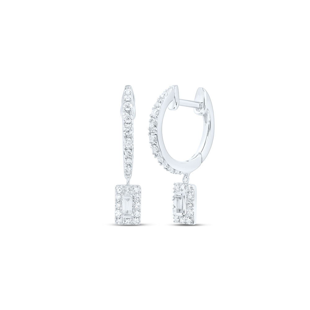 10kt White Gold Womens Round Diamond Hoop Dangle Earrings 1/3 Cttw