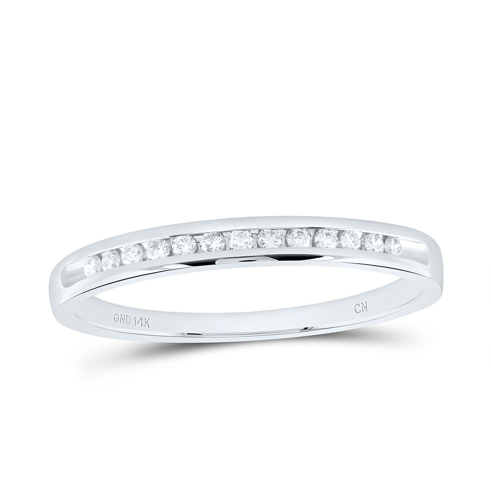 14kt White Gold Womens Round Diamond Single Row Channel-set Wedding Band 1/10 Cttw
