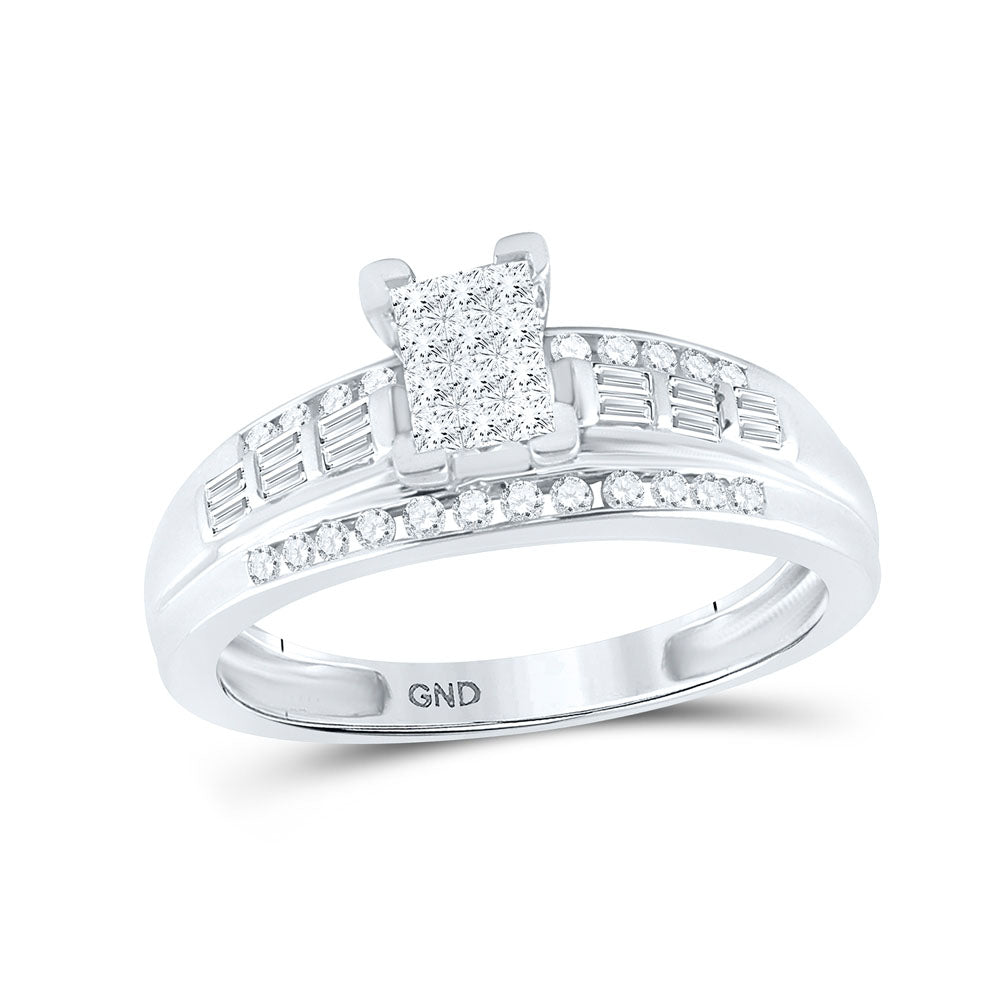 Sterling Silver Princess Diamond Cluster Bridal Wedding Engagement Ring 1/2 Cttw