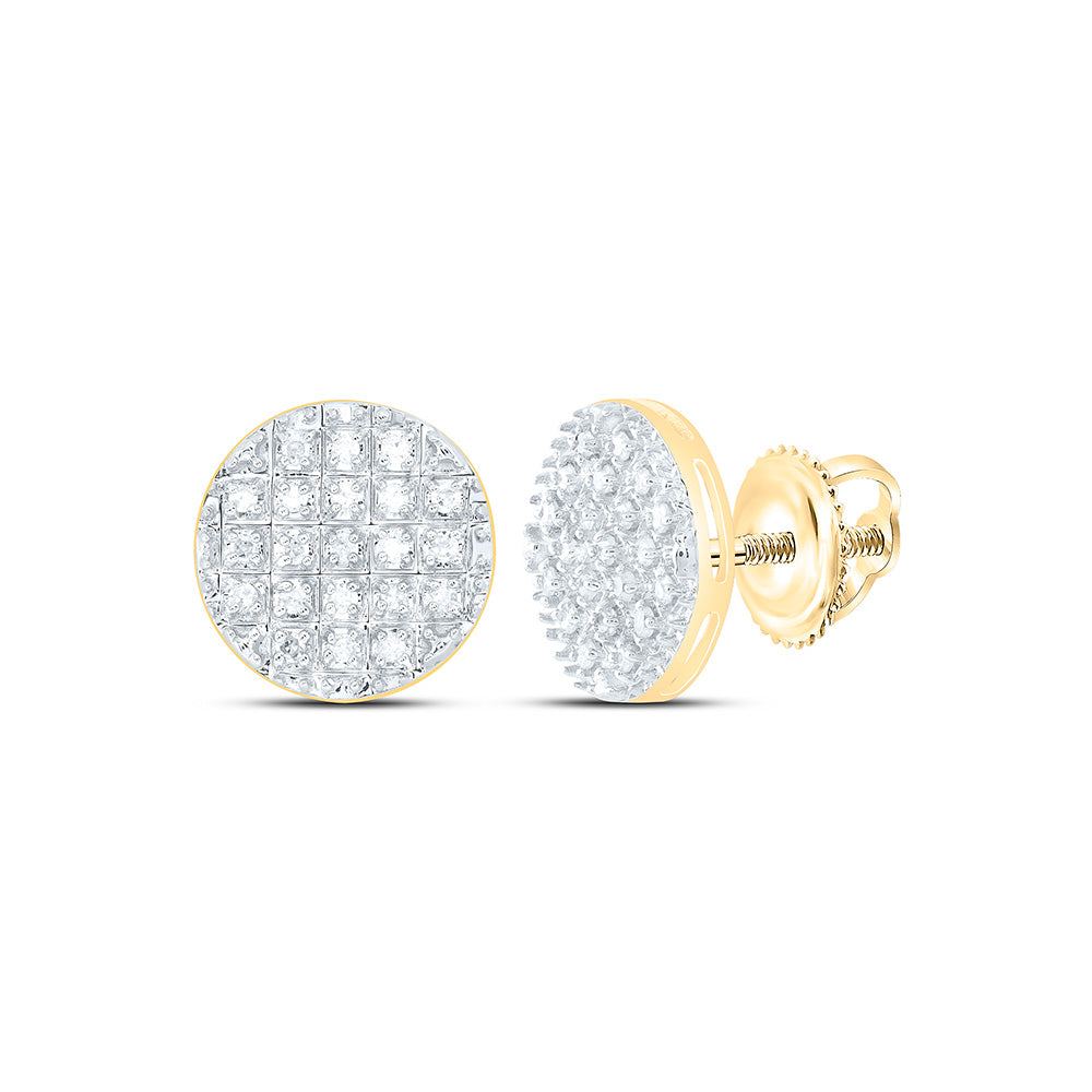 10kt Yellow Gold Round Diamond Circle Cluster Earrings 1/6 Cttw