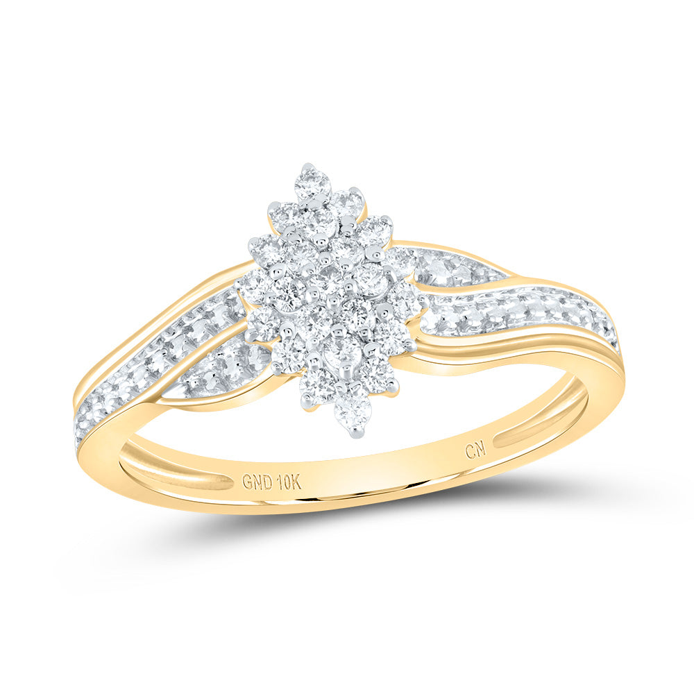 10kt Yellow Gold Womens Round Diamond Oval Cluster Ring 1/5 Cttw