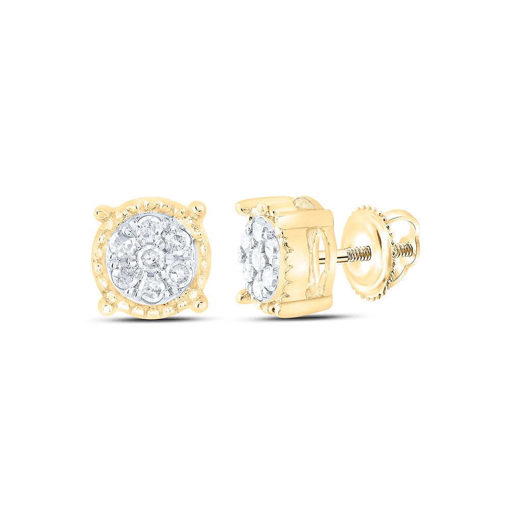 10kt Yellow Gold Womens Round Diamond Flower Cluster Earrings 1/10 Cttw