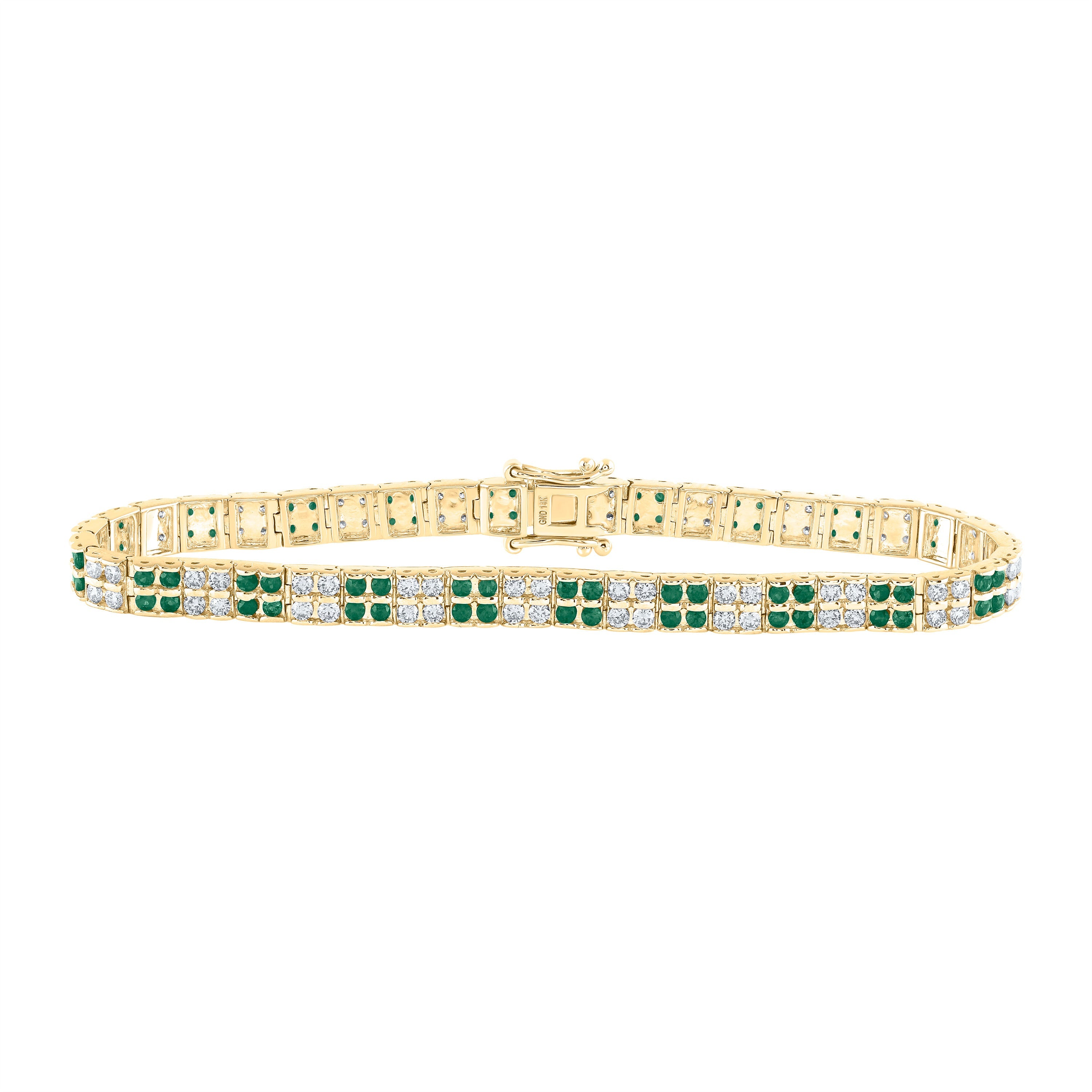 14kt Yellow Gold Womens Round Emerald Diamond Tennis Bracelet 4-1/4 Cttw