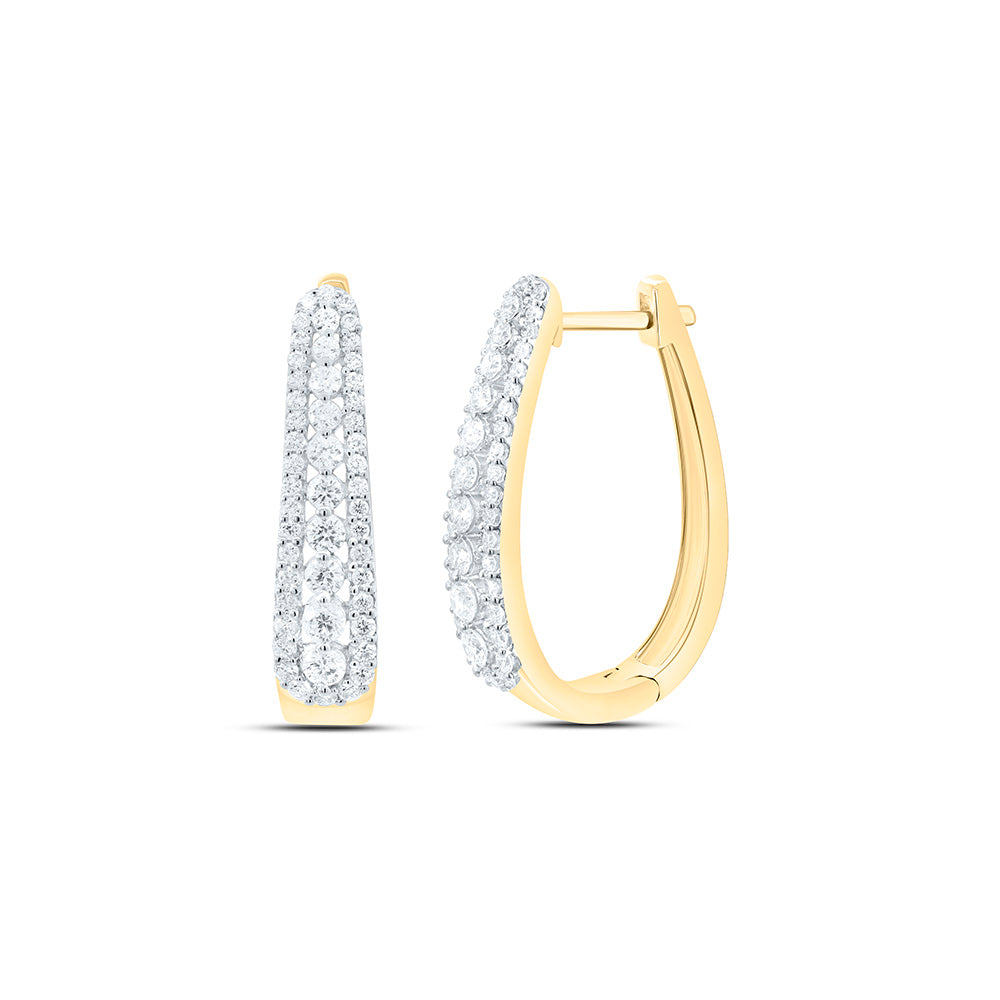 10kt Yellow Gold Womens Round Diamond Oblong Hoop Earrings 7/8 Cttw