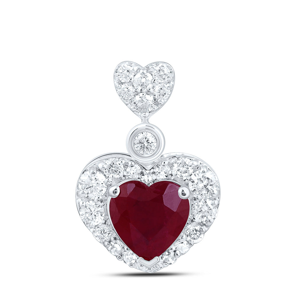 10kt White Gold Womens Heart Ruby Diamond Fashion Pendant 3/8 Cttw