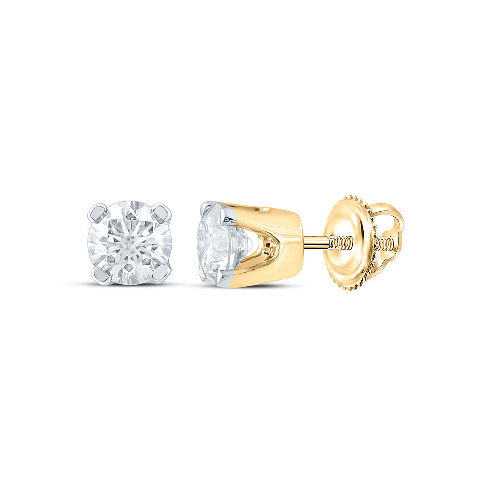14kt Yellow Gold Unisex Round Diamond Solitaire Stud Earrings 1/6 Cttw
