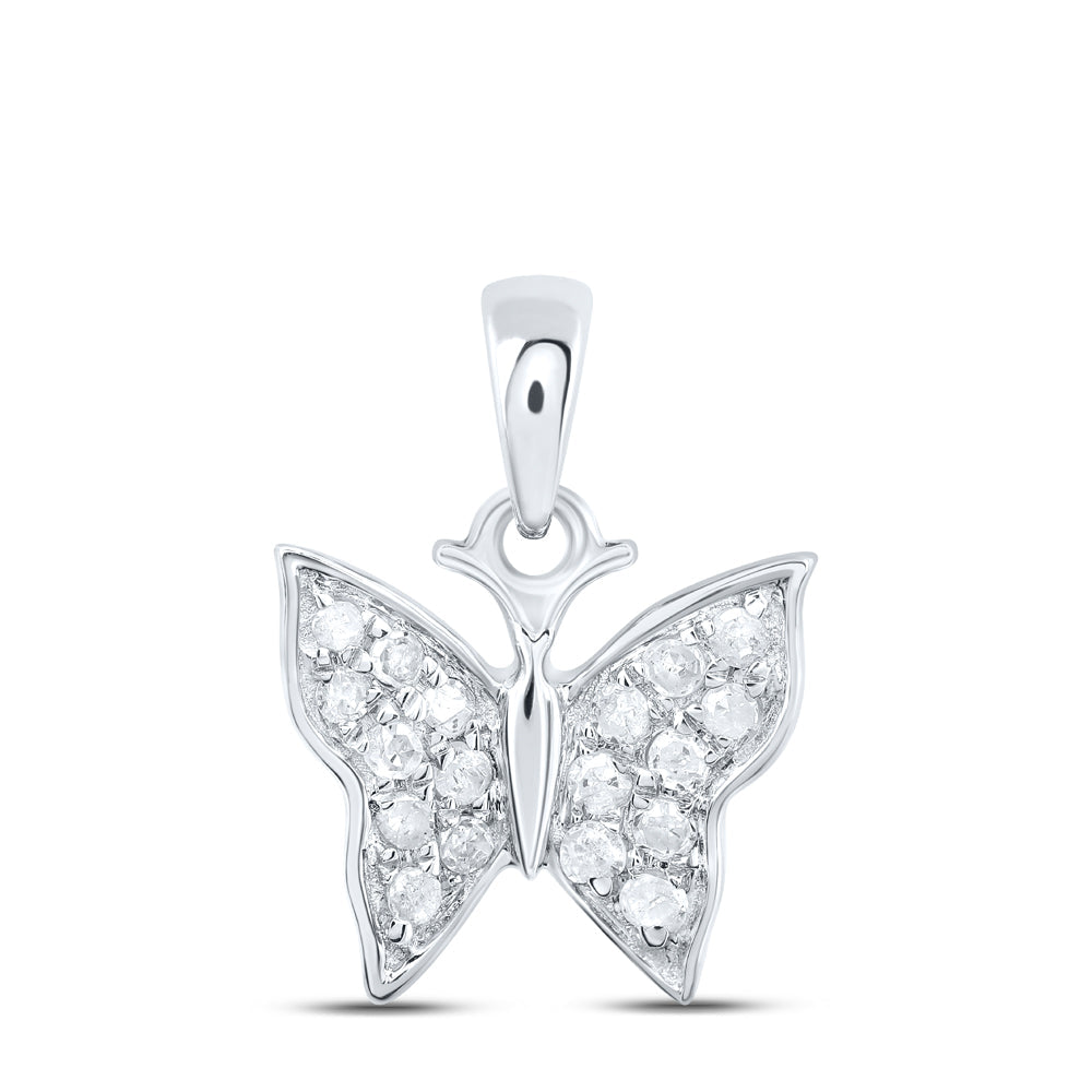 10kt White Gold Womens Round Diamond Butterfly Pendant 1/20 Cttw