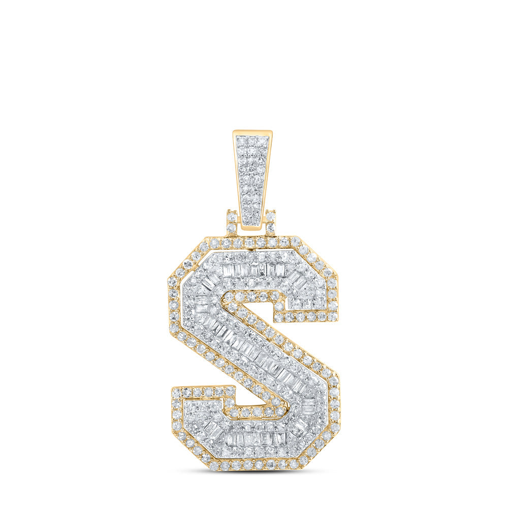 10kt Yellow Gold Mens Round Diamond S Initial Letter Charm Pendant 1 Cttw