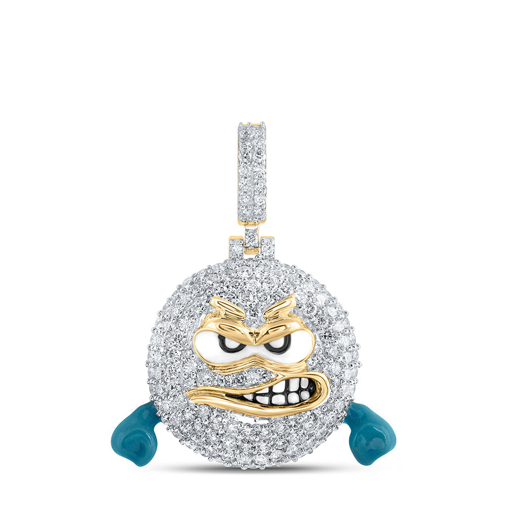 10kt Yellow Gold Mens Round Diamond Angry Rage Emoji Charm Pendant 1-3/4 Cttw