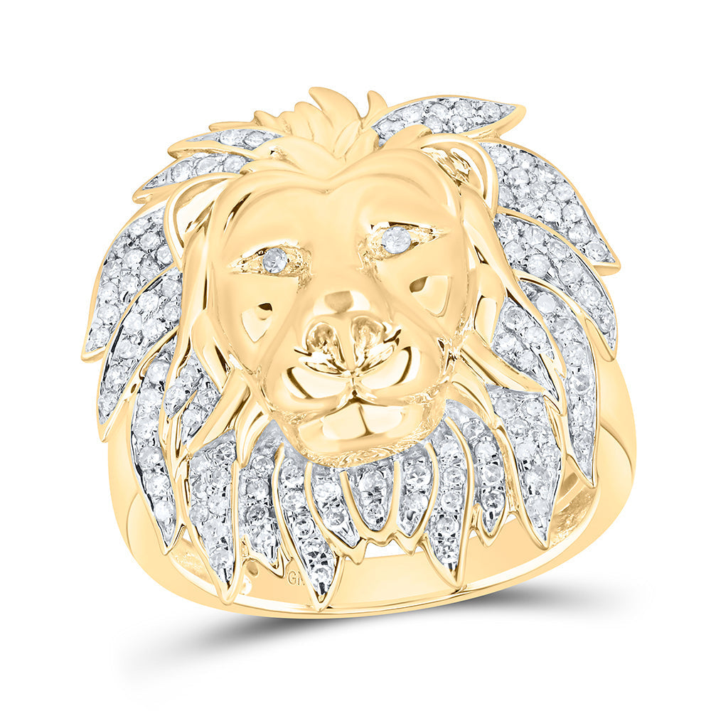 10kt Yellow Gold Mens Round Diamond Lion Mane Cluster Ring 5/8 Cttw