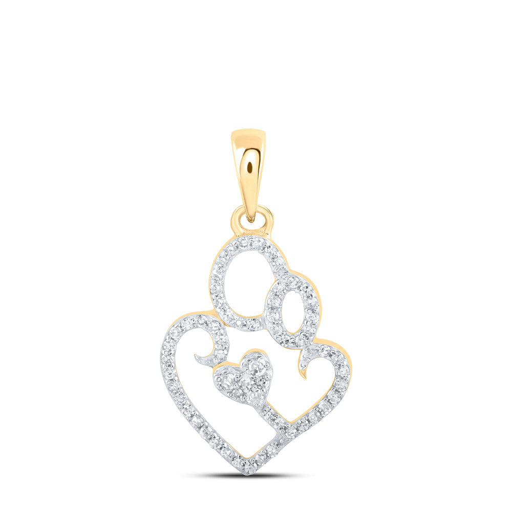 10kt Yellow Gold Womens Round Diamond Mom Child Heart Pendant 1/8 Cttw