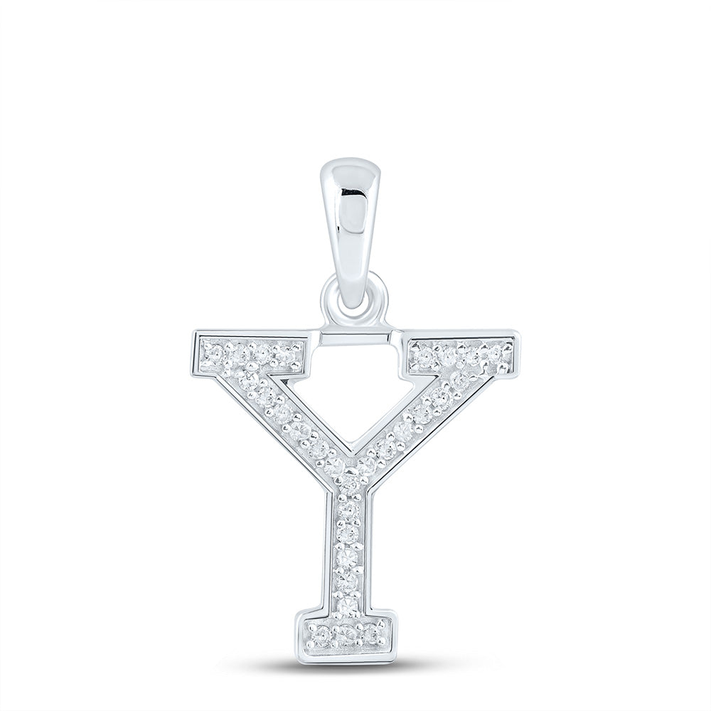 10kt White Gold Womens Round Diamond Initial Y Letter Pendant 1/12 Cttw
