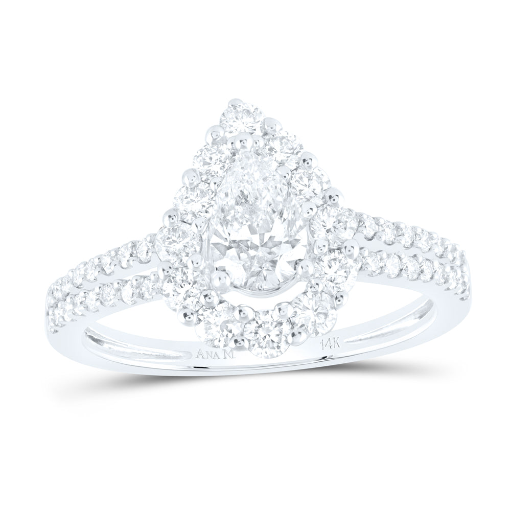 14kt White Gold Pear Diamond Solitaire Bridal Wedding Engagement Ring 1-1/3 Cttw