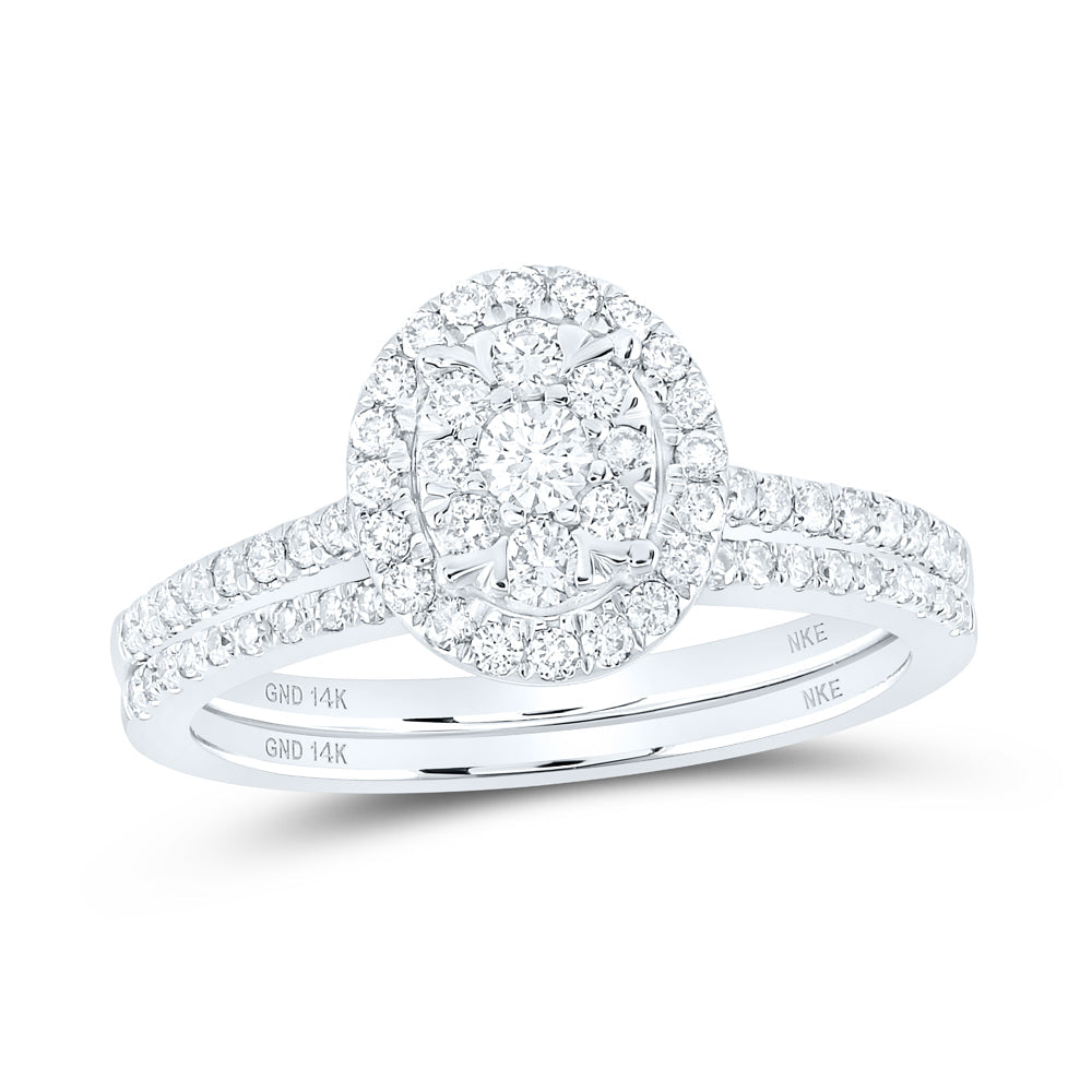 14kt White Gold Round Diamond Slender Oval Bridal Wedding Ring Band Set 5/8 Cttw