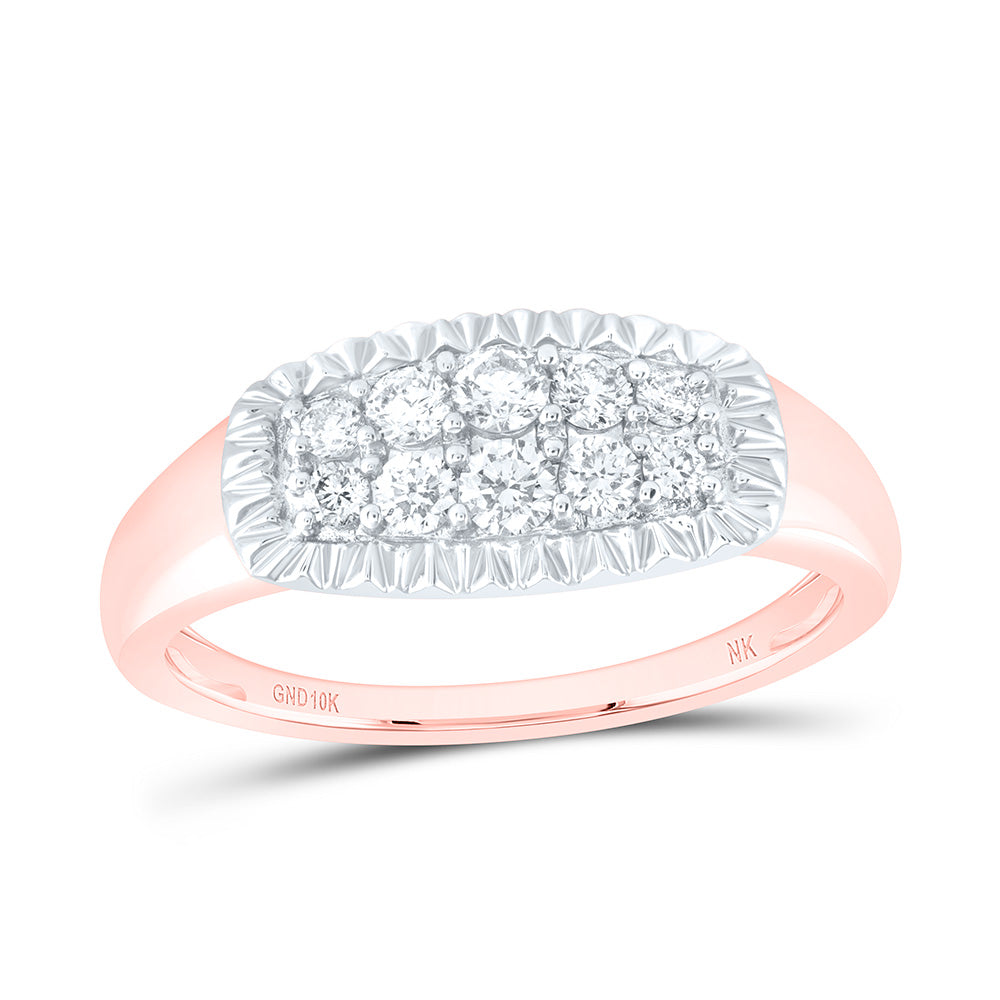 10kt Rose Gold Mens Round Diamond Cluster Band Ring 1/2 Cttw