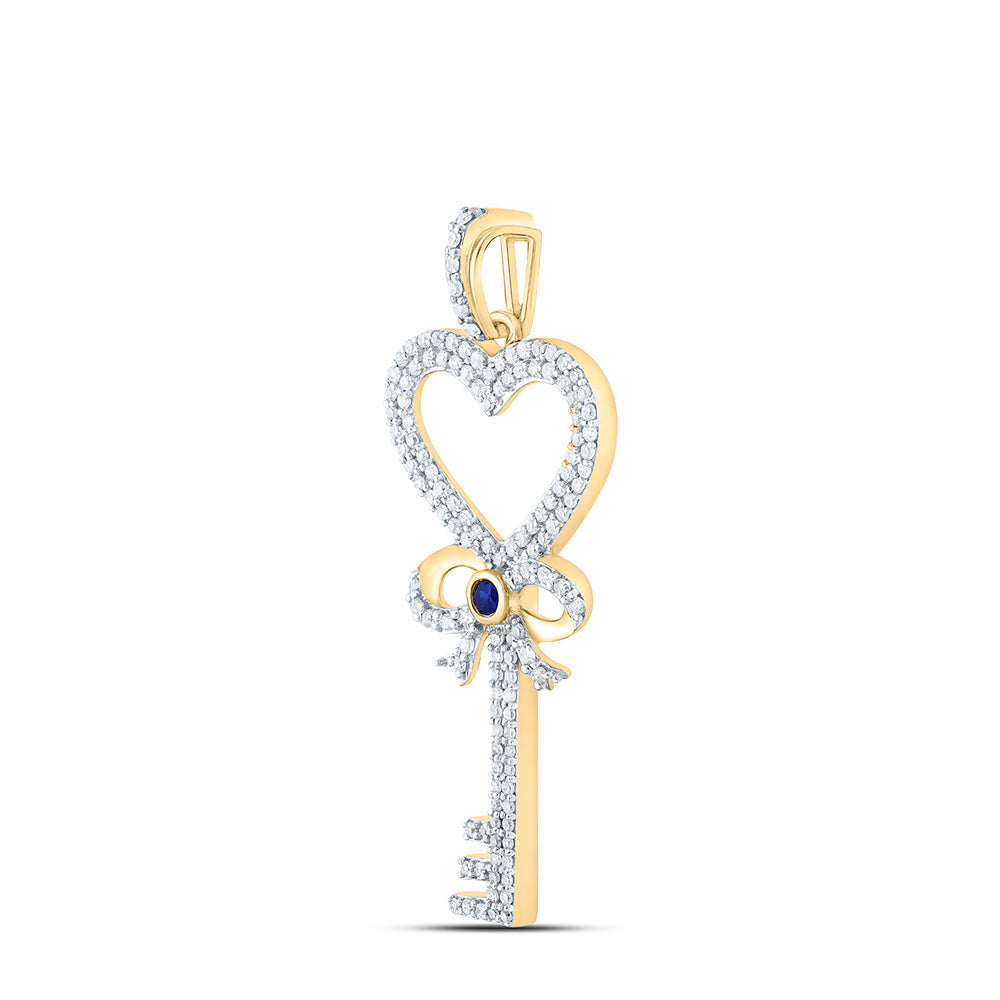 10kt Yellow Gold Womens Round Diamond Heart Key Pendant 1/2 Cttw