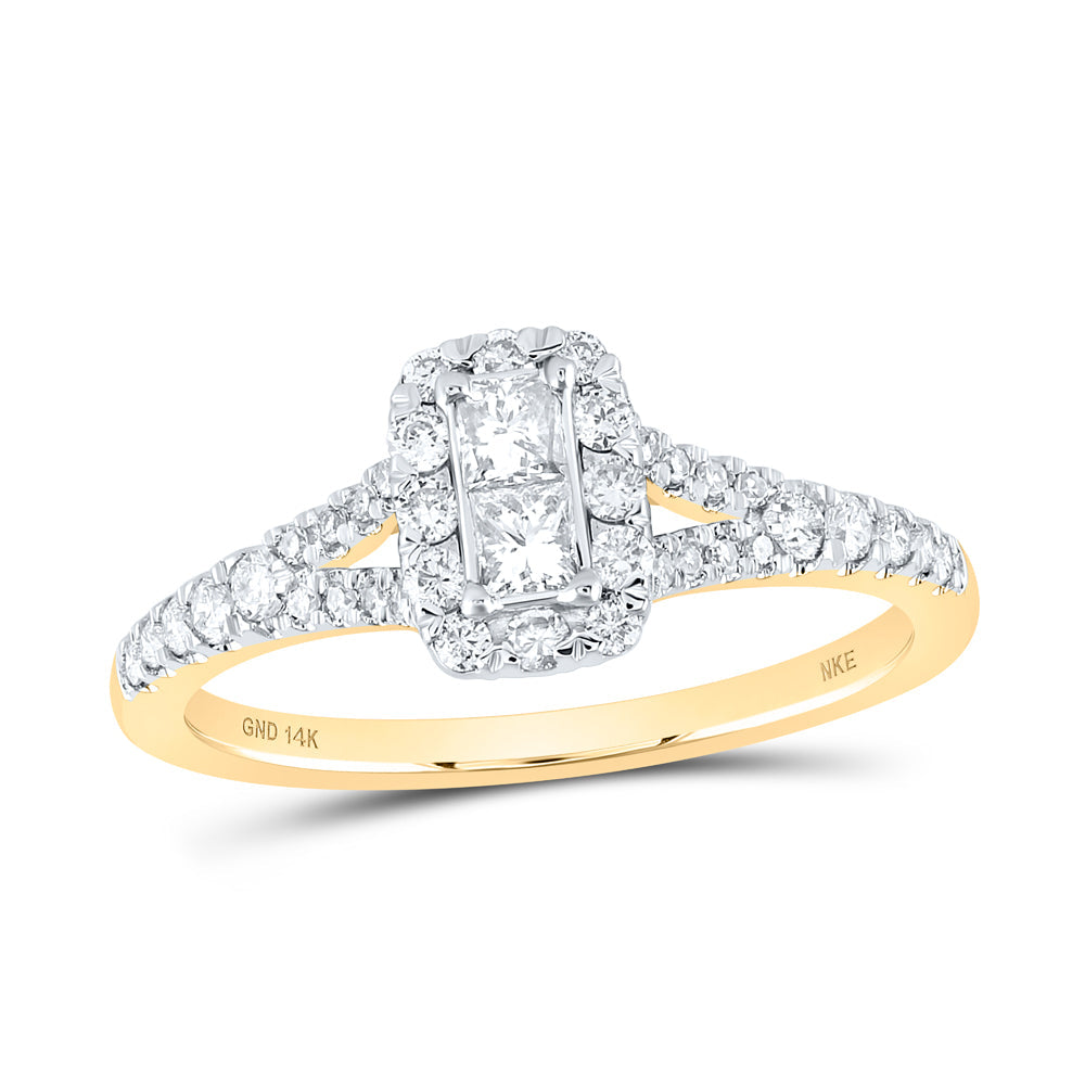 14kt Yellow Gold Womens Princess Diamond 2-stone Ring 1/2 Cttw
