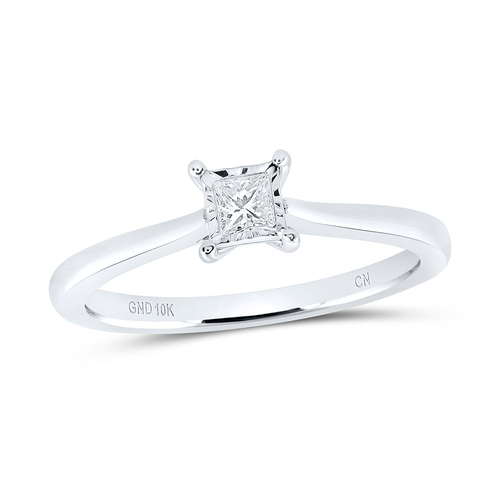 10kt White Gold Womens Princess Diamond Solitaire Ring 1/6 Cttw