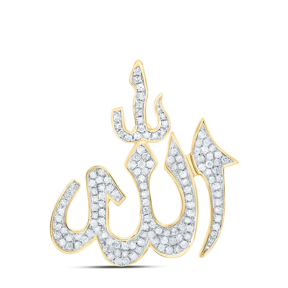 10kt Yellow Gold Mens Round Diamond Allah Islam Charm Pendant 1/3 Cttw