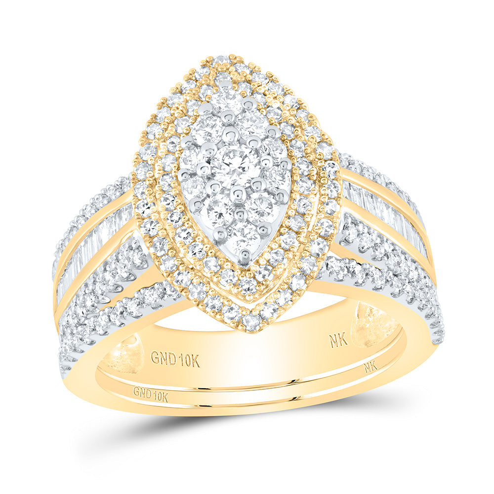 10kt Yellow Gold Round Diamond Oval Bridal Wedding Ring Band Set 1-1/4 Cttw