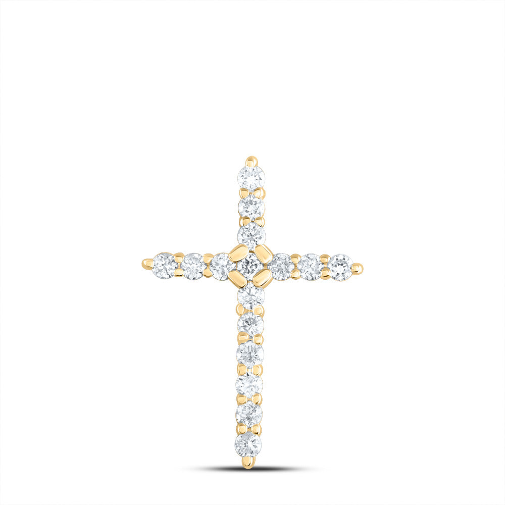 10kt Yellow Gold Womens Round Diamond Cross Pendant 1/4 Cttw