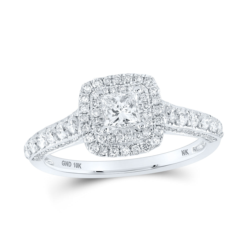 10kt White Gold Princess Diamond Halo Bridal Wedding Engagement Ring 1 Cttw