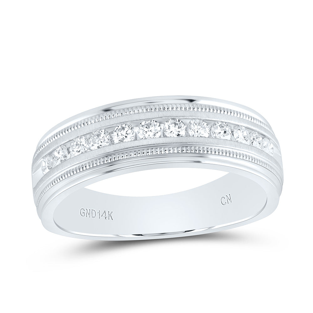 14kt White Gold Mens Round Diamond Wedding Single Row Band Ring 1/2 Cttw
