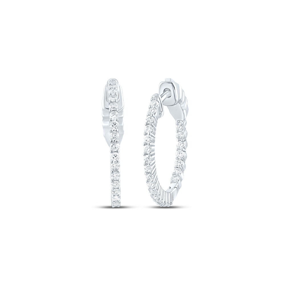 10kt White Gold Womens Round Diamond Inside Outside Hoop Earrings 1/2 Cttw
