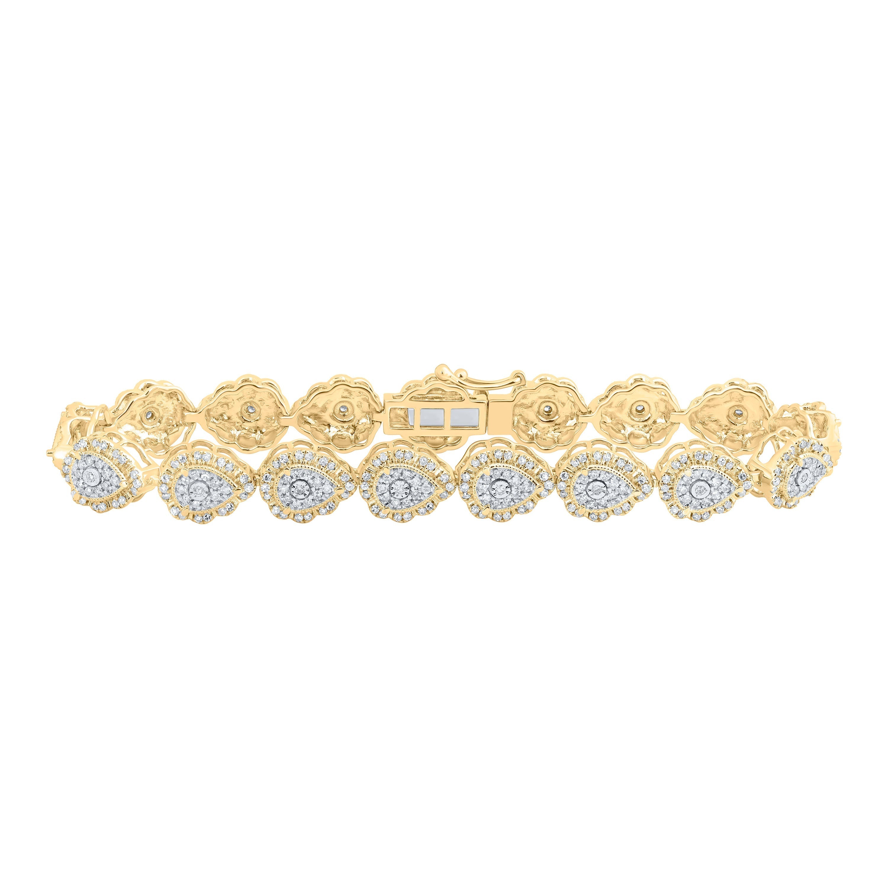 10kt Yellow Gold Womens Round Diamond Teardrop Link Bracelet 2-1/5 Cttw