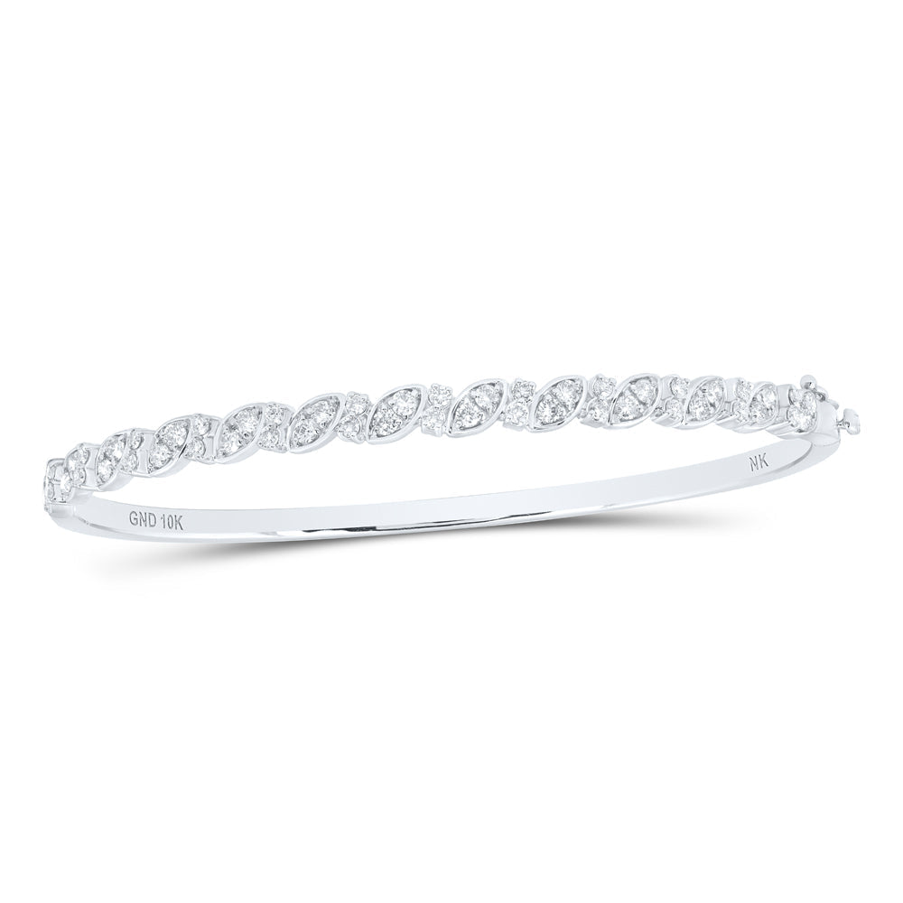 10kt White Gold Womens Round Diamond Bangle Bracelet 1 Cttw