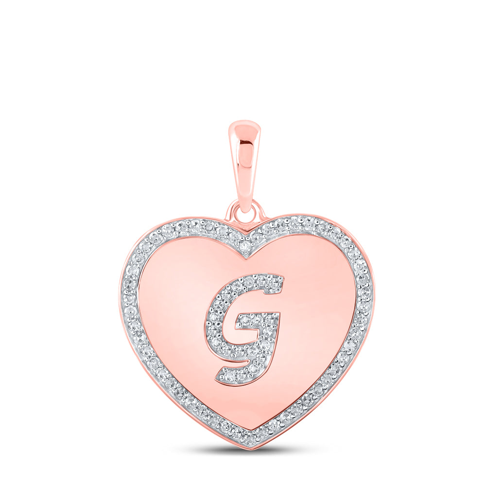 10kt Rose Gold Womens Round Diamond Heart G Letter Pendant 1/4 Cttw