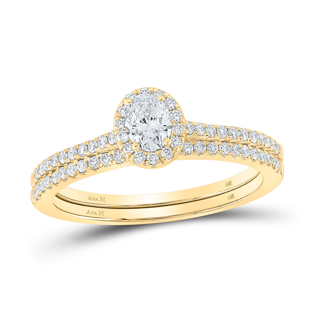 14kt Yellow Gold Oval Diamond Halo Bridal Wedding Ring Band Set 5/8 Cttw