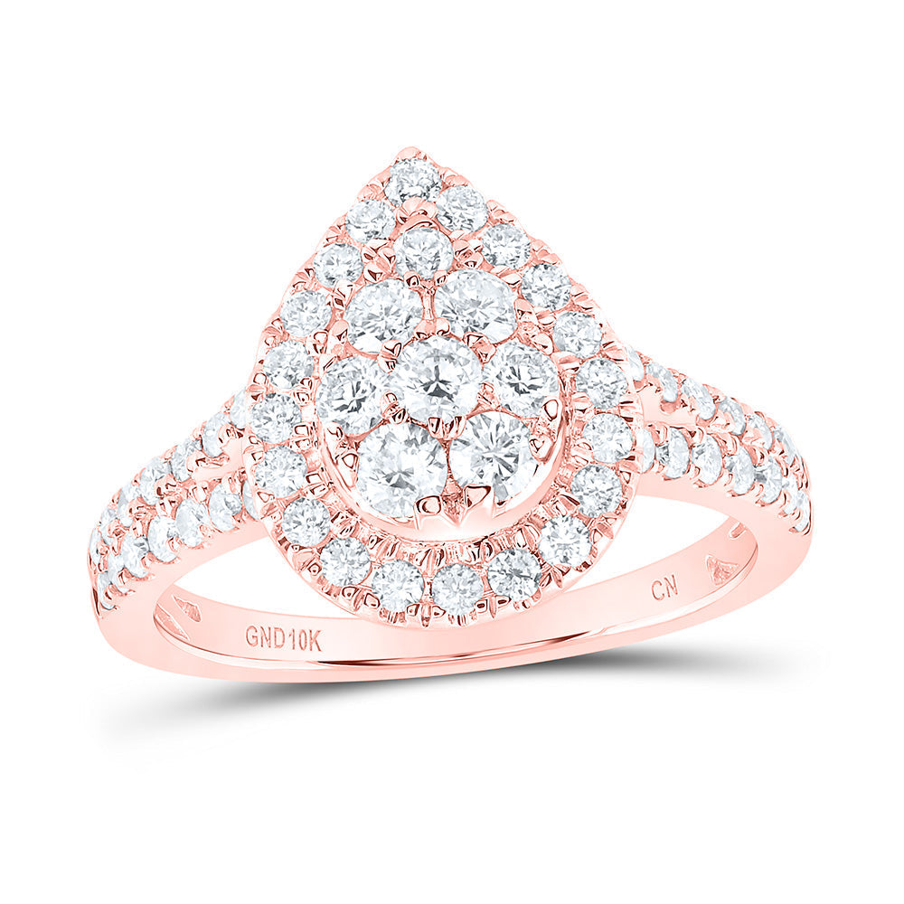 10kt Rose Gold Womens Round Diamond Teardrop Cluster Ring 1 Cttw