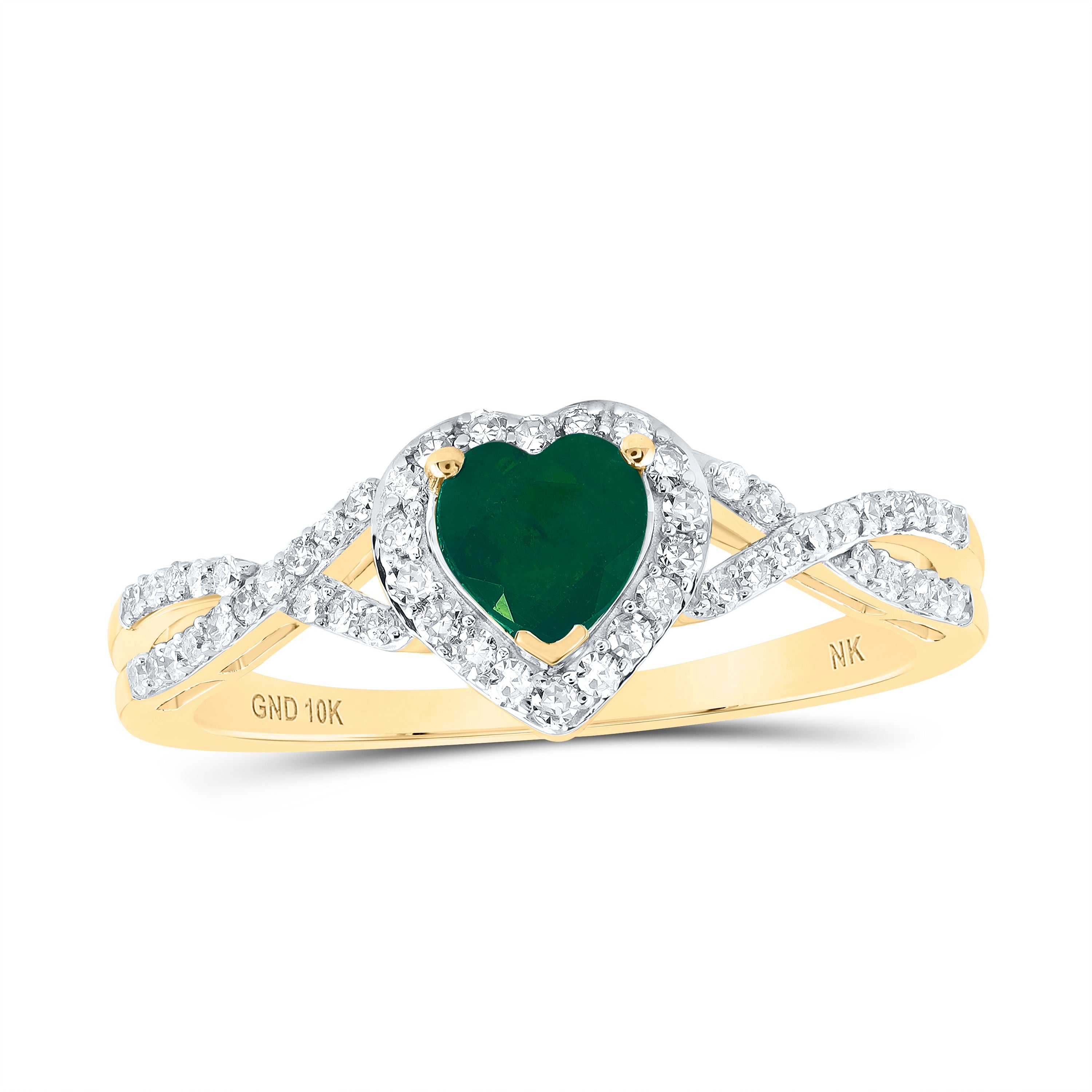 10kt Yellow Gold Womens Heart Emerald Fashion Ring 5/8 Cttw