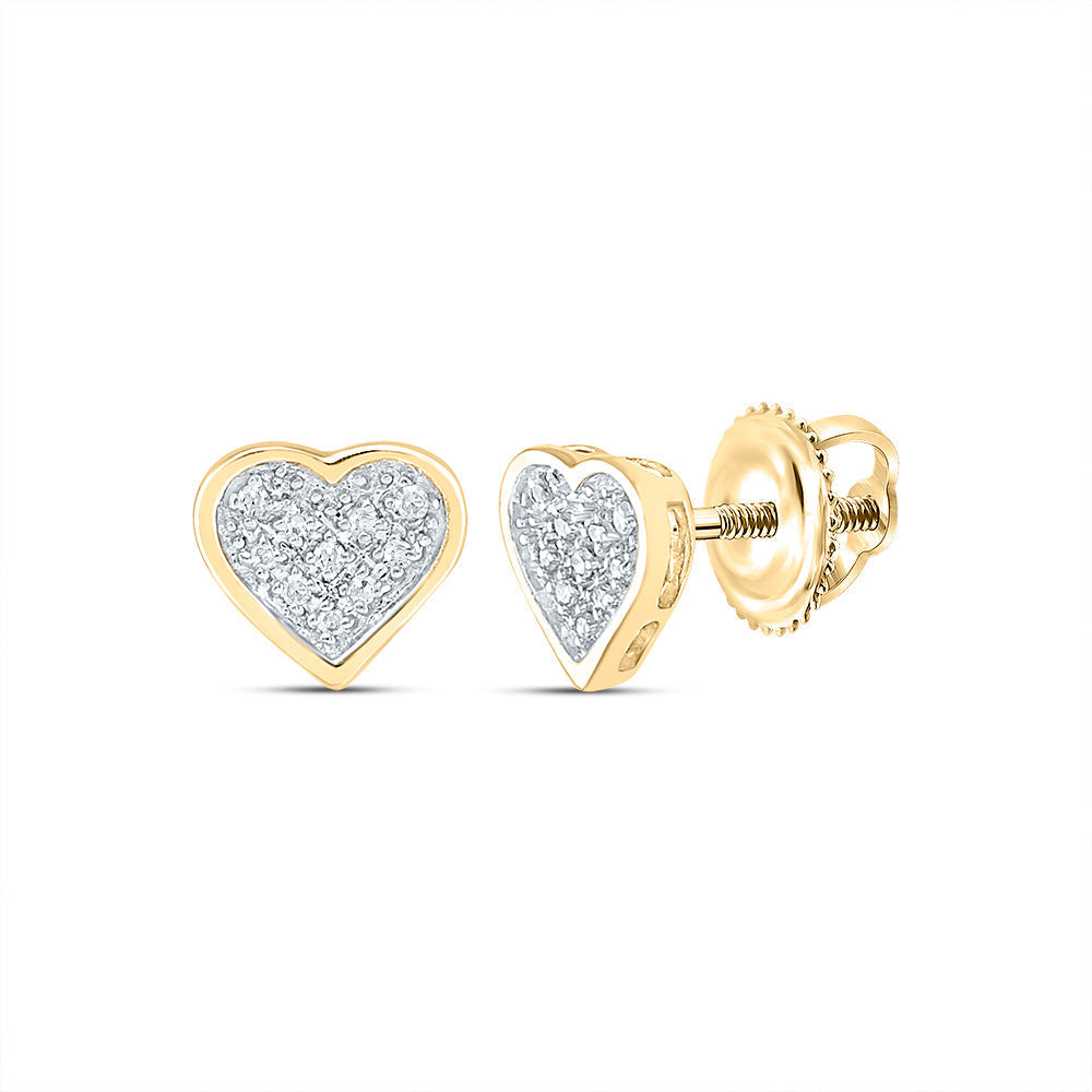 Yellow-tone Sterling Silver Womens Round Diamond Heart Earrings 1/20 Cttw