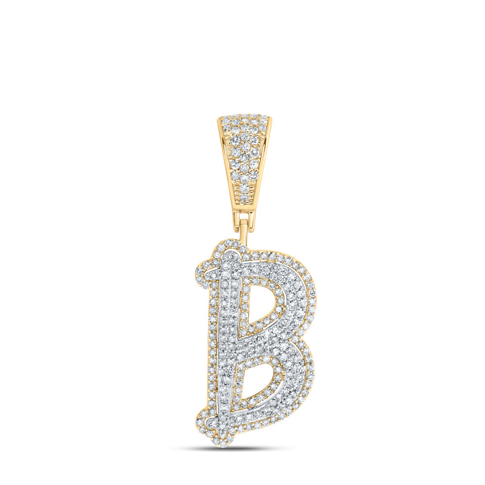 10kt Two-tone Gold Mens Round Diamond B Initial Letter Charm Pendant 3/4 Cttw