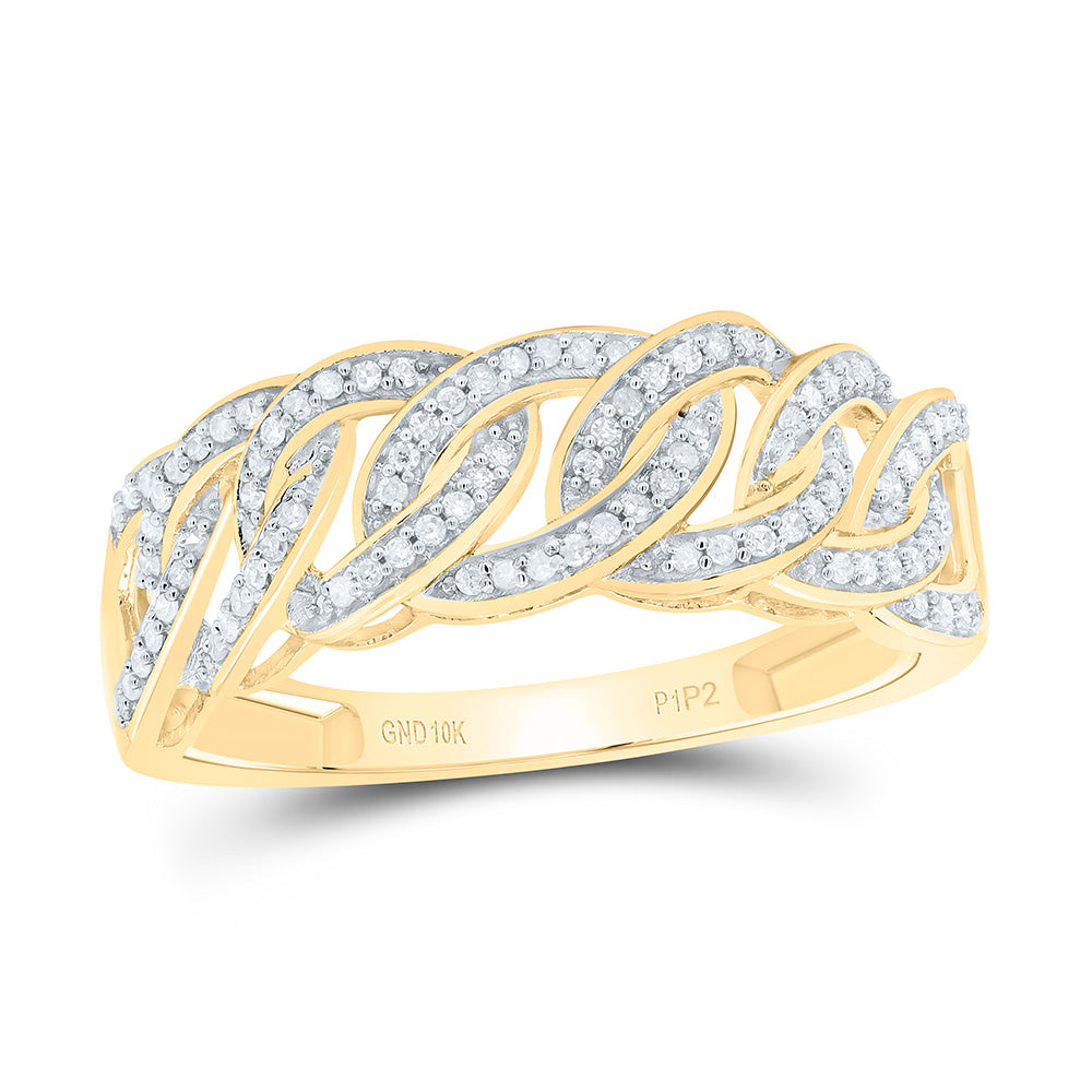10kt Yellow Gold Mens Round Diamond Cuban Link Ring 1/4 Cttw