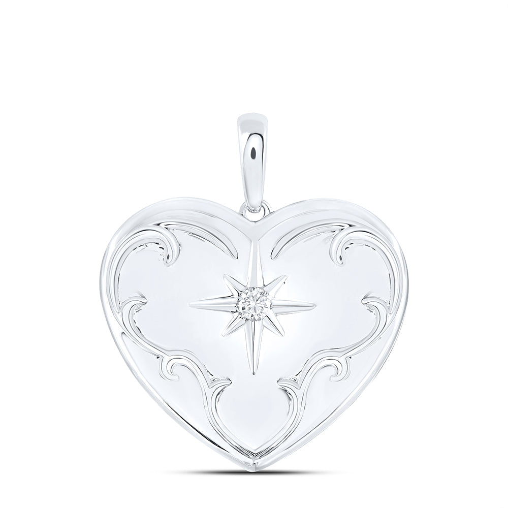 Sterling Silver Womens Round Diamond Locket Heart Pendant 1/12 Cttw