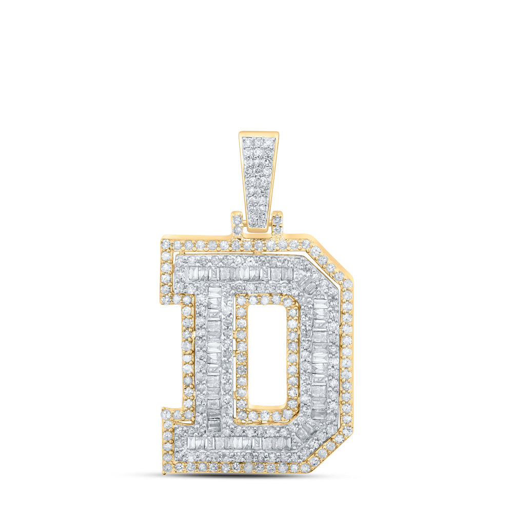 10kt Yellow Gold Mens Round Diamond D Initial Letter Charm Pendant 1 Cttw