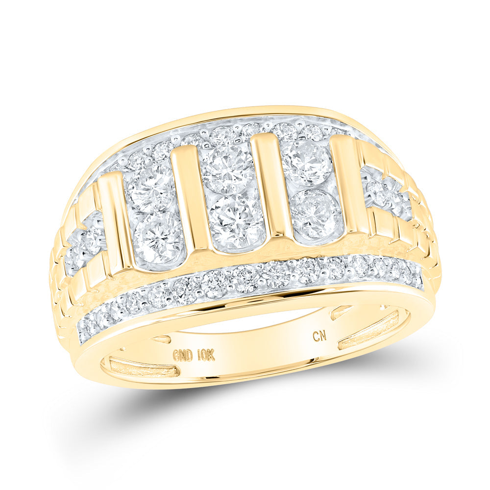 10kt Yellow Gold Mens Round Diamond Band Ring 1-1/2 Cttw