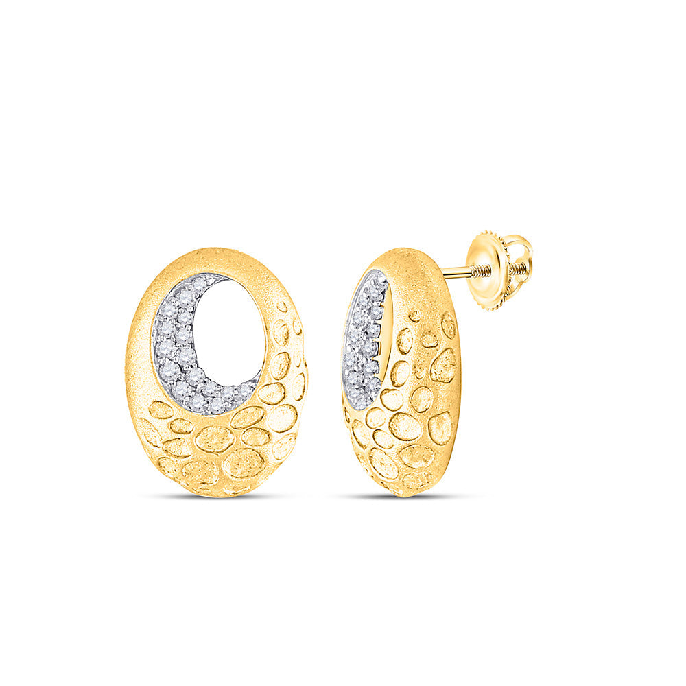 14kt Yellow Gold Womens Round Diamond Pitted Oval Earrings 1/5 Cttw
