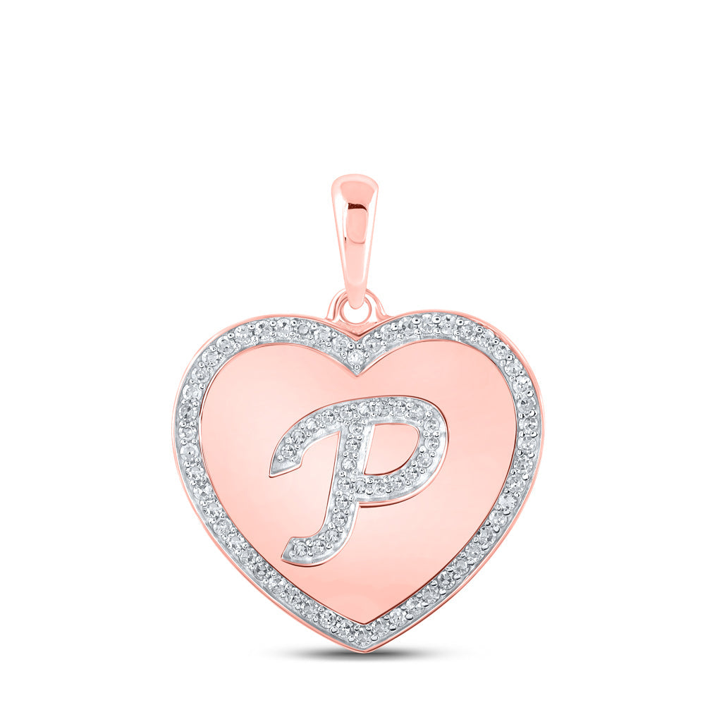 10kt Rose Gold Womens Round Diamond Heart P Letter Pendant 1/4 Cttw